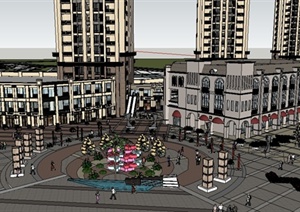 某商业购物广场以及高层住宅建筑设计SU(草图大师)模型