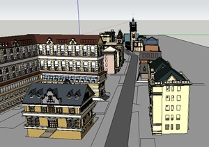 某欧陆风格多层多栋临街商业建筑设计SU(草图大师)模型