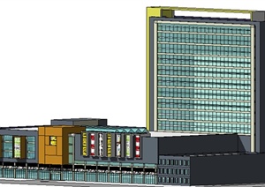 某现代风格多层临街酒店、商场商业建筑设计SU(草图大师)模型