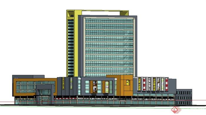 某现代风格多层临街酒店、商场商业建筑设计su模型(2)