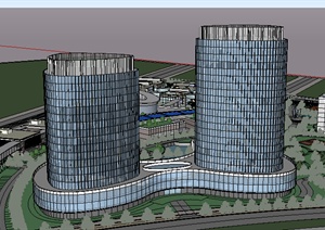 某现代风格多层临街购物中心商业片区带办公建筑建筑设计SU(草图大师)模型