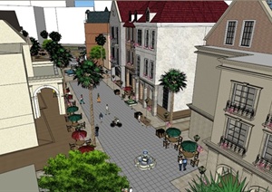 某城市欧式风格商业街景观设计SU(草图大师)模型