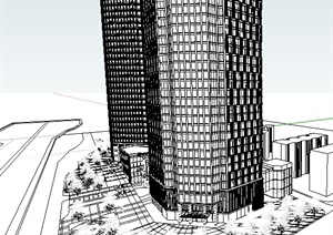 现代风格高层商业办公建筑设计SU(草图大师)模型