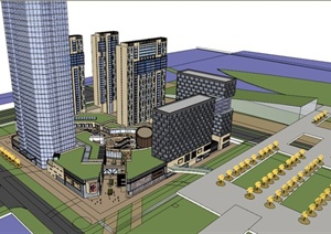 现代某市中心商业建筑景观设计SU(草图大师)模型