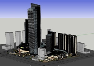 现代某城市高层办公建筑景观设计SU(草图大师)模型