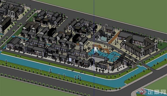 某城市滨河区规划设计SU模型(1)