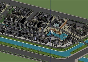 某城市滨河区规划设计SU(草图大师)模型