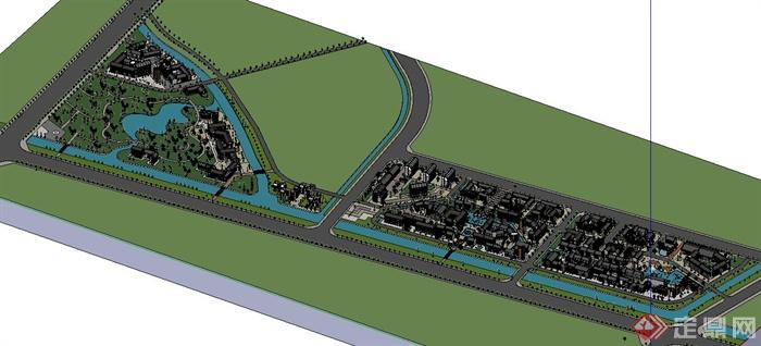 某城市滨河区规划设计SU模型(2)