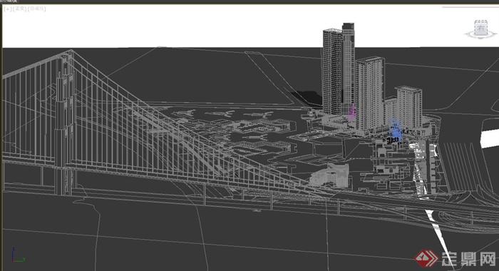 某城市商务区和交通大桥建筑设计3DMAX模型(1)