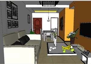 现代住宅客厅装饰设计SU(草图大师)模型
