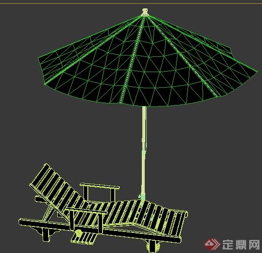 现代风格遮阳伞及躺椅配景素材3DMAX模型(2)