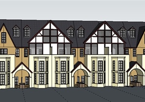 欧式风格四层联排别墅建筑设计SU(草图大师)模型