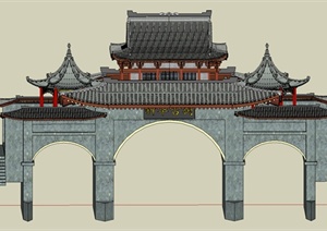 古典中式风格古街大门景观设计SU(草图大师)模型