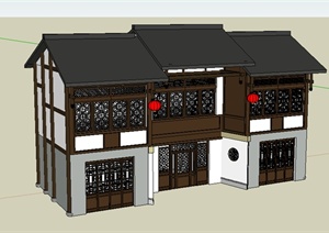古典中式风格临街商铺建筑设计SU(草图大师)模型