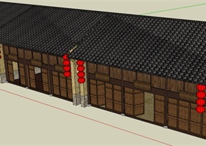 古典中式风格临街两层商铺建筑设计SU(草图大师)模型