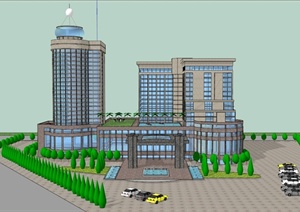 现代某酒店建筑景观设计SU(草图大师)模型