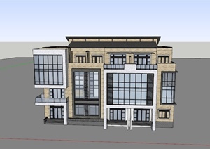某公司总部基地的三层办公楼建筑设计SU(草图大师)模型