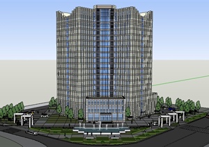 某现代市政办公大厦建筑景观设计SU(草图大师)模型