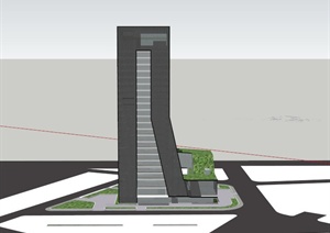 现代某高层独栋办公建筑设计SU(草图大师)模型