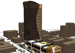 某高层办公建筑楼设计SU(草图大师)模型（含景观）