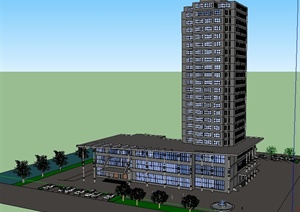 一栋现代风格高层办公建筑设计SU(草图大师)模型