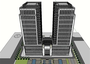 某酒店办公综合大楼建筑设计SU(草图大师)模型
