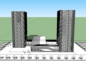 两栋高层办公楼建筑设计SU(草图大师)模型