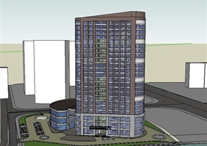 现代某高层独栋办公楼建筑设计SU(草图大师)模型