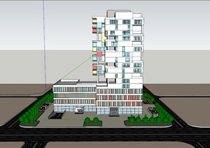 某现代格子式高层办公楼建筑SU(草图大师)模型