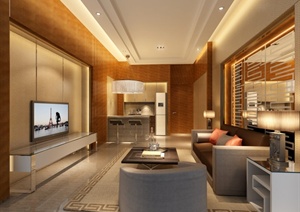 现代某酒店式公寓住宅空间设计CAD图与JPG效果图