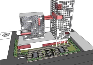 某现代感概念办公酒店建筑设计SU(草图大师)模型