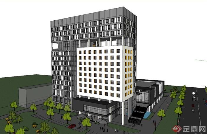 现代高层酒店大楼建筑设计SU模型(1)