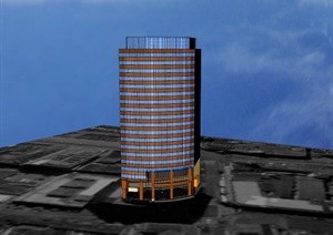 某现代高层菱角圆形办公楼建筑设计SU(草图大师)模型