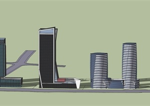 现代多栋酒店和办公建筑设计SU(草图大师)模型