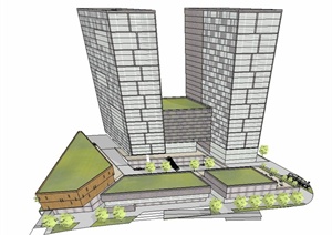 某现代格子酒店建筑设计SU(草图大师)模型