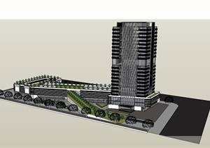 某高层商业中合体办公楼建筑设计SU(草图大师)模型