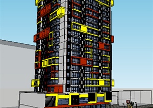 某现代风格临街高层集装箱式商住建筑设计SU(草图大师)模型