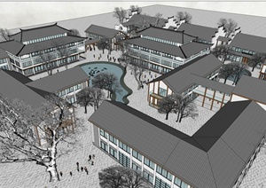 某现代中式酒店建筑景观设计SU(草图大师)模型