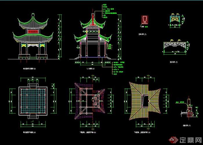 多款古典中式亭子设计CAD图(1)