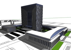 某地现代风格办公中心建筑设计SU(草图大师)模型