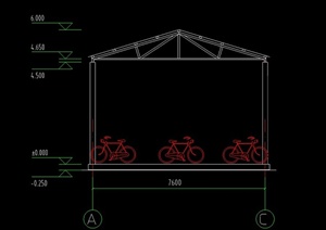 某多排自行车棚建筑设计CAD施工图