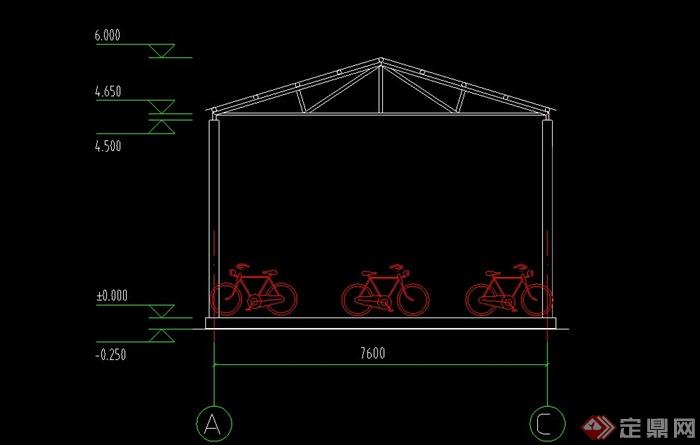 某多排自行车棚建筑设计CAD施工图(1)