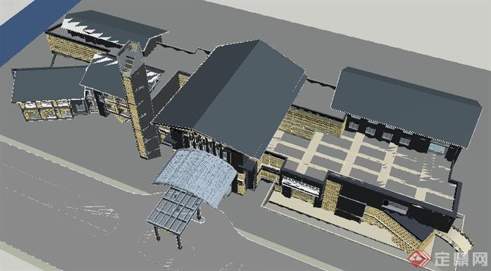某现代中式办公楼建筑设计3dmax模型(3)