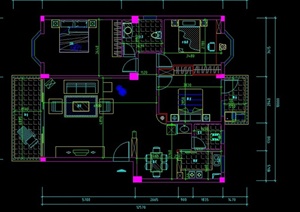 某三室两厅住宅空间长相设计CAD图
