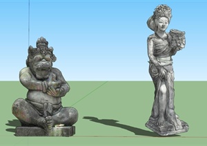 巴厘岛石质人物雕塑设计SU(草图大师)模型