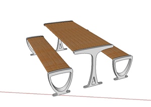 某木质坐凳设计SU(草图大师)模型（含桌子）