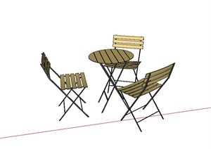 某木质坐凳设计SU(草图大师)模型（含小桌子）