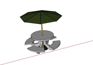 某室外坐凳设计SU(草图大师)模型素材（含遮阳伞）