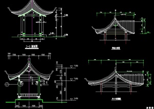 多个中式风格亭子、长廊设计详图