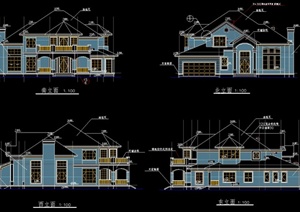 三栋别墅建筑设计CAD方案图